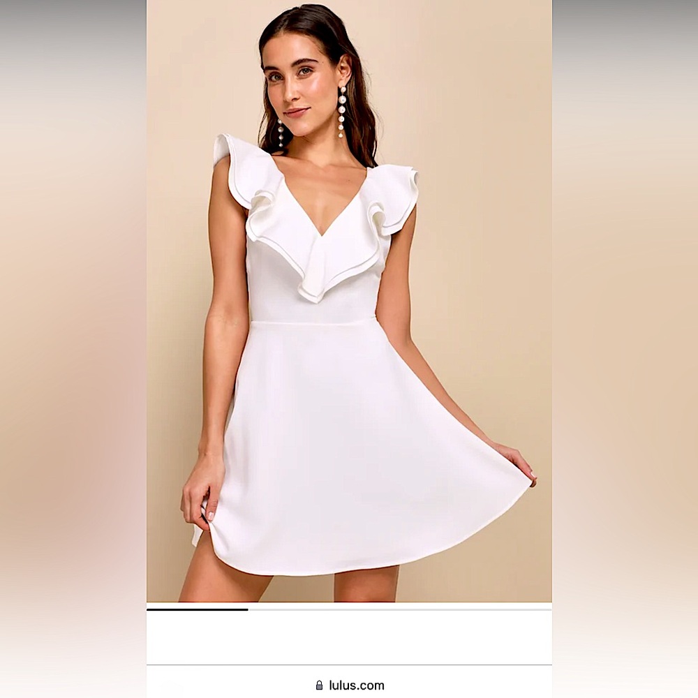 Lulus White Divine Ruffle Skater Mid Thigh Dress - Picture 2 of 10
